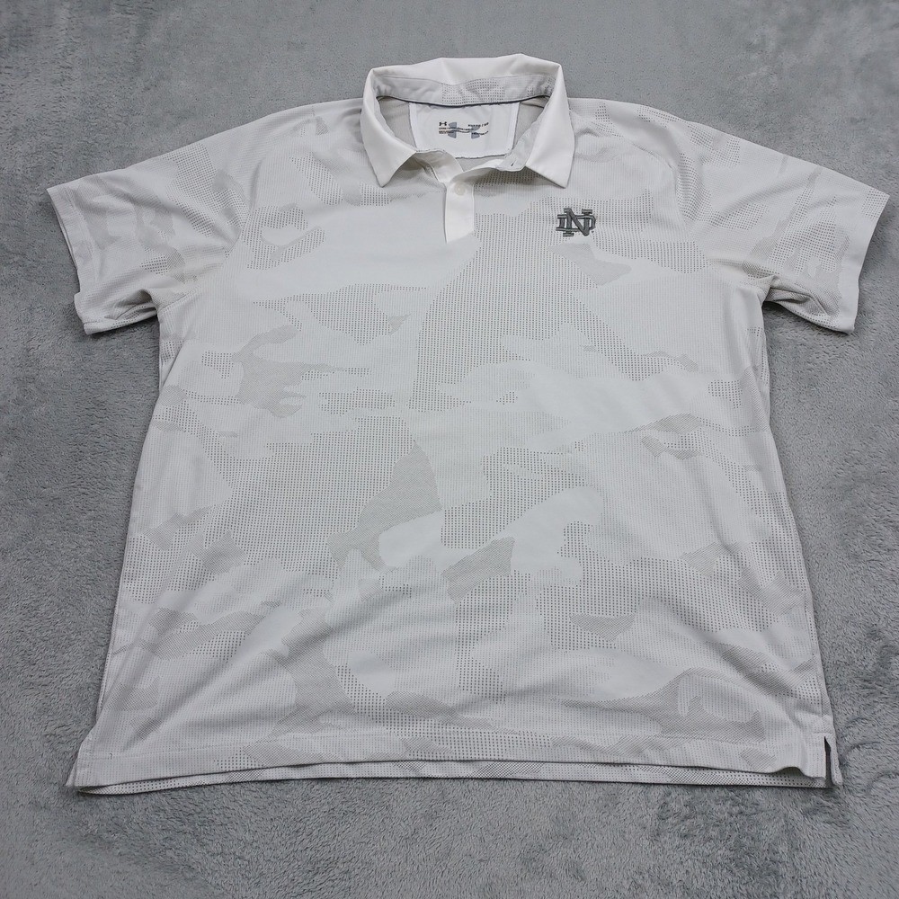 Norte Dame Shirt Mens XL Gray Camouflage Under Armour Polo Short Sleeve